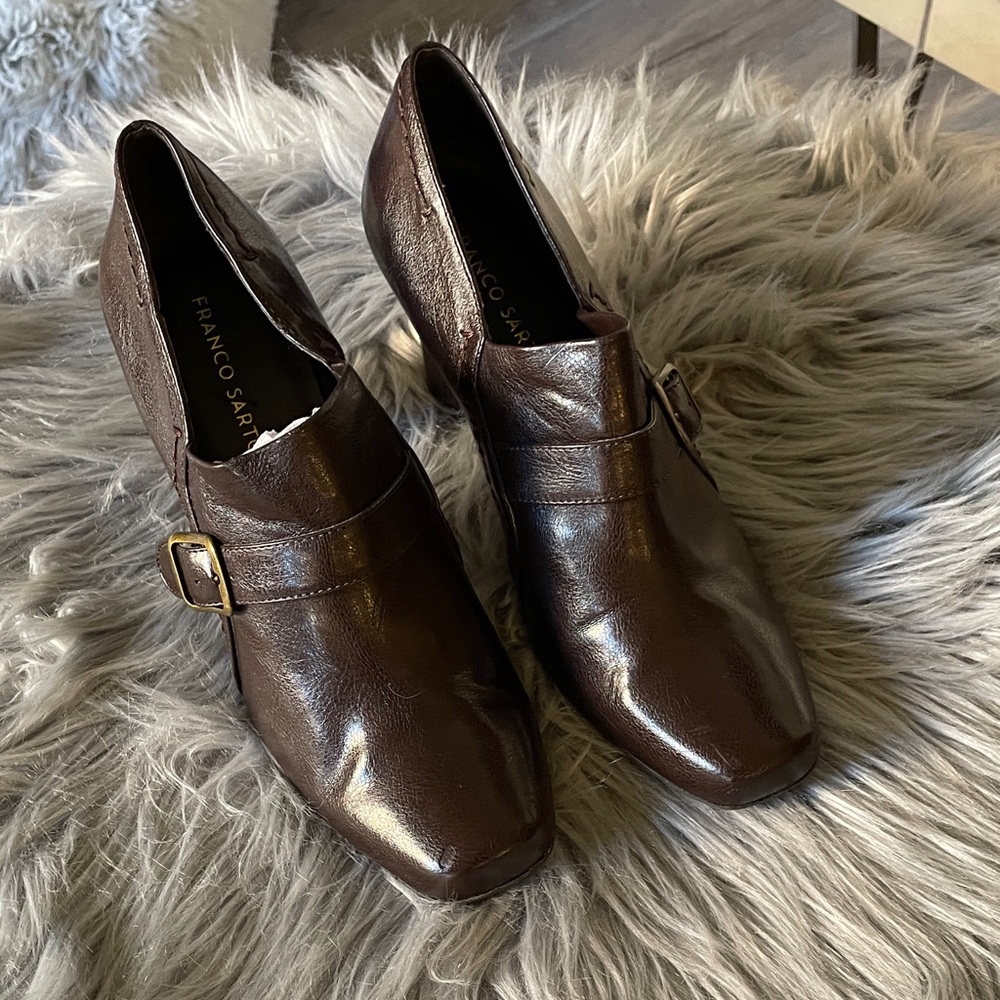 Franco Sarto Dark Brown Leather Heels with Buckle - Picture 2 of 5